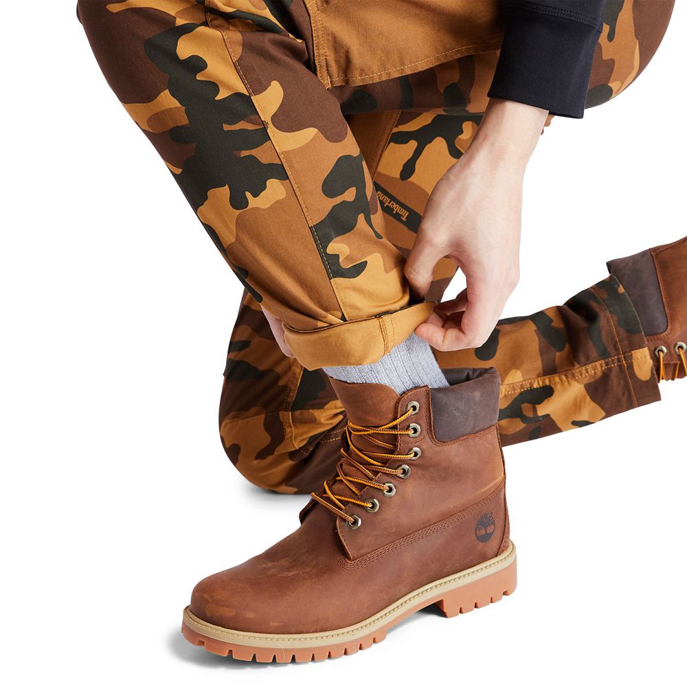 Timberland Παντελονια Ανδρικα Καφε - Lovell Lake Slim Tapered Camo Cargo - Greece 0436291-LQ